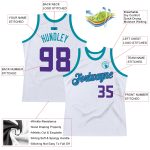 Custom Name and Number Personalized Throwback Basketball Jersey - White Purple Teal Style Personalized White Purple-Teal
