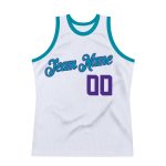 Custom Name and Number Personalized Throwback Basketball Jersey - White Purple Teal Style Personalized White Purple-Teal