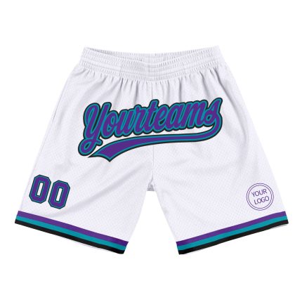 Custom Team Basketball Shorts with Name and Number - Personalized White Purple Teal-Black Throwback Design Personalized White