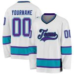 Custom Name and Number Hockey Jersey Personalized in White Purple Teal - Team Apparel Personalized White Purple-Teal Hockey