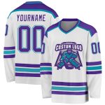 Customizable Purple Teal Hockey Jersey - Personalized Team Sports Jersey Personalized White Purple-Teal Hockey Jersey