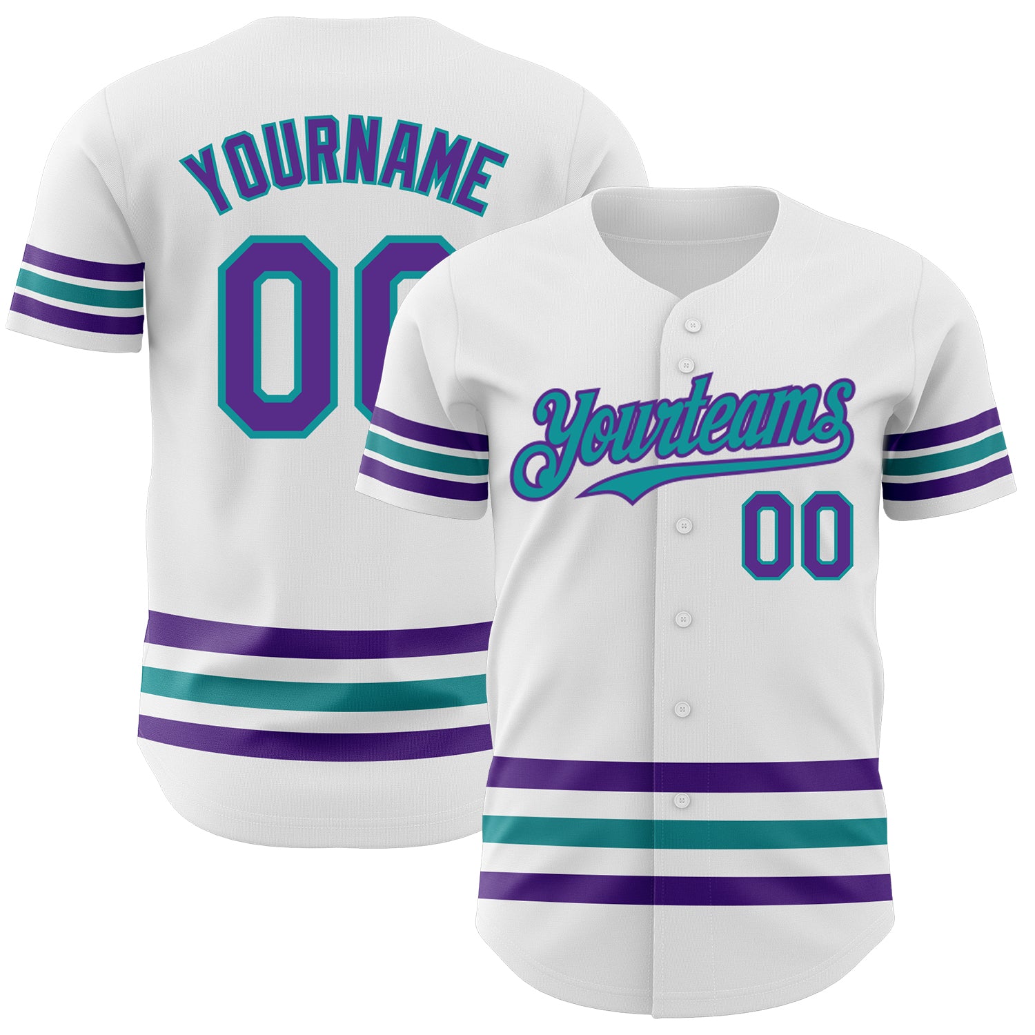 Custom Name and Number Authentic Baseball Jersey - White Purple Teal Design, Personalized Team Apparel Personalized White