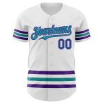 Custom Name and Number Authentic Baseball Jersey - White Purple Teal Design, Personalized Team Apparel Personalized White