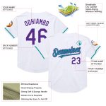 Custom Baseball Jersey with Personalized Name and Number - White Purple Teal Mesh Authentic Throwback Personalized White