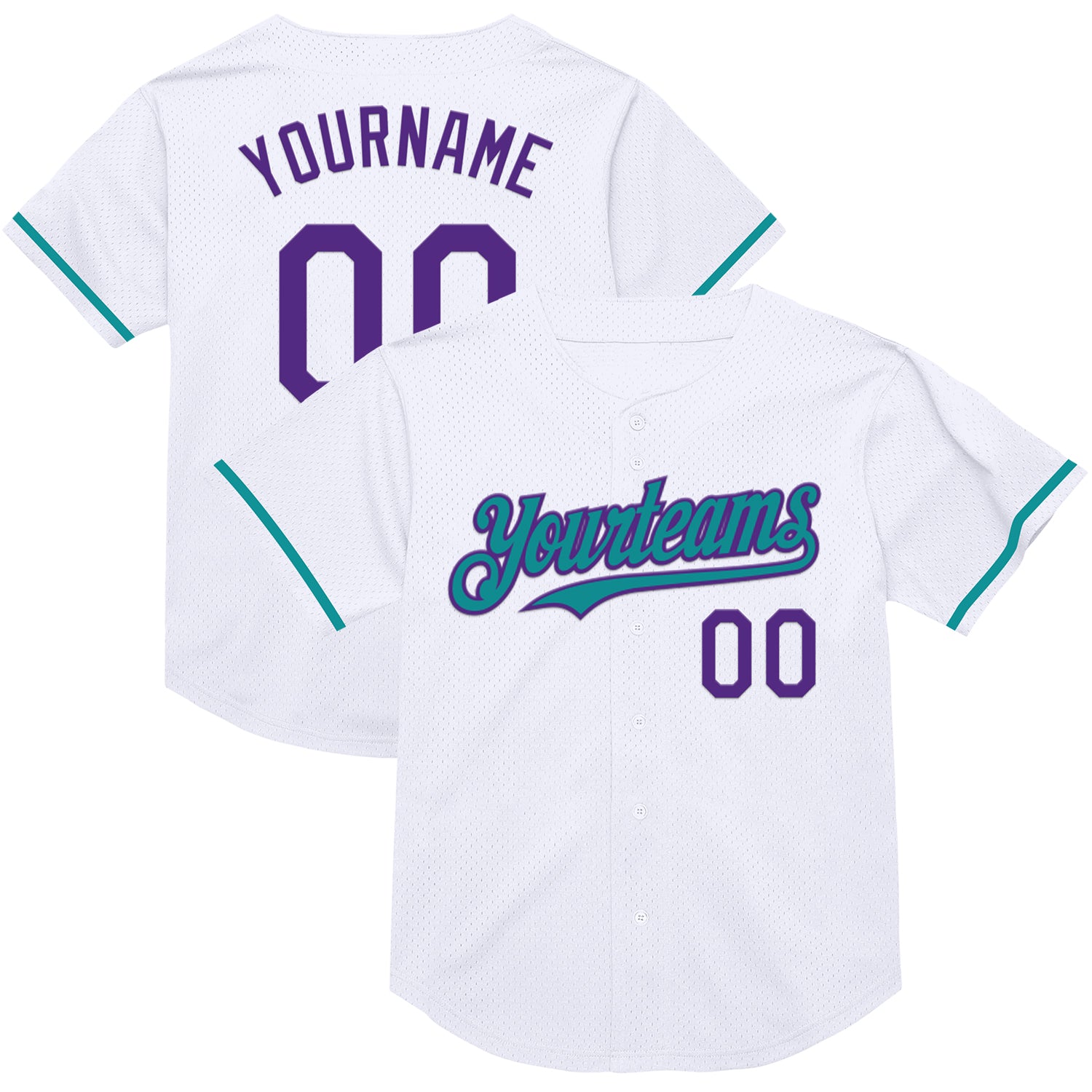 Custom Baseball Jersey with Personalized Name and Number - White Purple Teal Mesh Authentic Throwback Personalized White