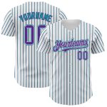 Custom Purple Teal Pinstripe Baseball Jersey for Team with Name and Number - Personalized Authentic Design Personalized White