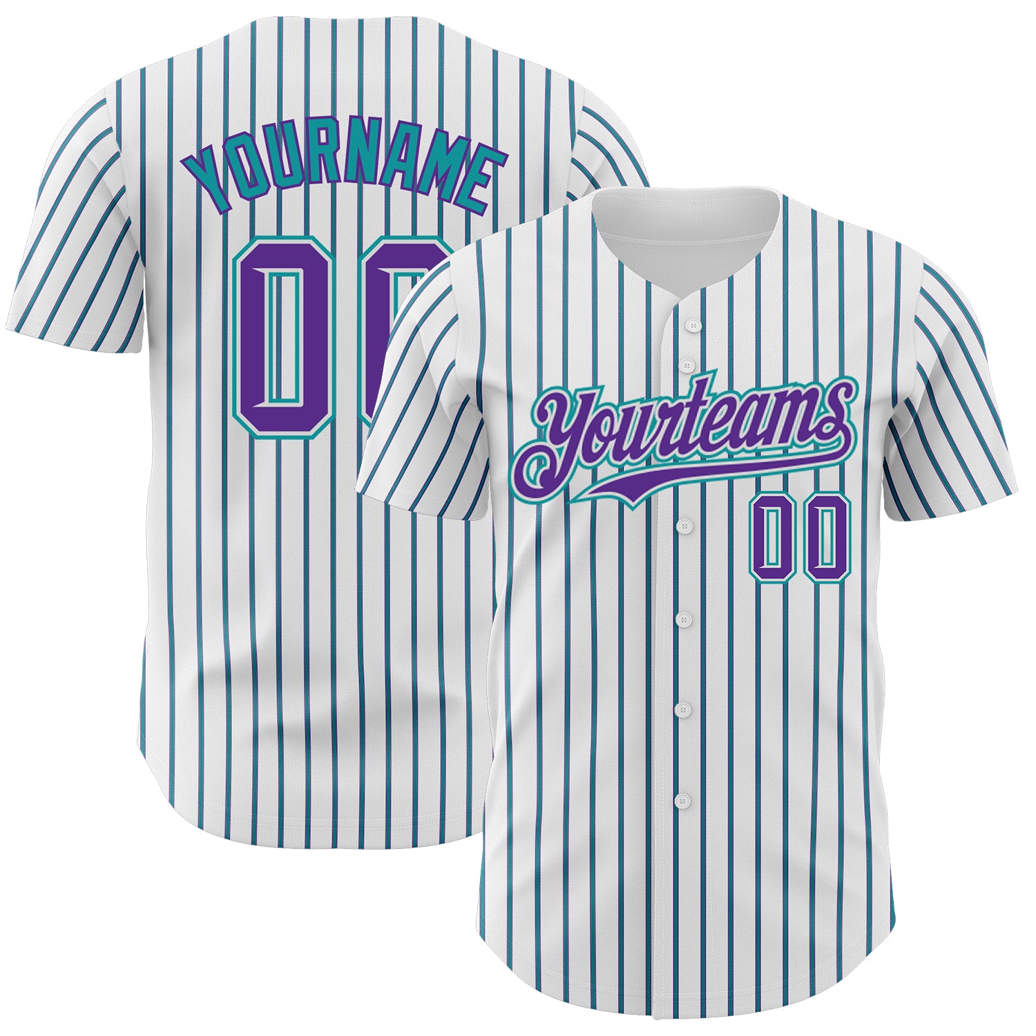 Custom Purple Teal Pinstripe Baseball Jersey for Team with Name and Number - Personalized Authentic Design Personalized White