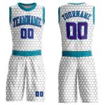 Custom Basketball Jersey with Name and Number - Personalized Sublimation Round Neck in White Purple-Teal Personalized White