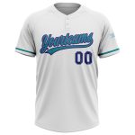 Custom Name and Number Softball Jersey Unisex Personalized White Purple-Teal Two-Button Design Personalized White Purple-Teal