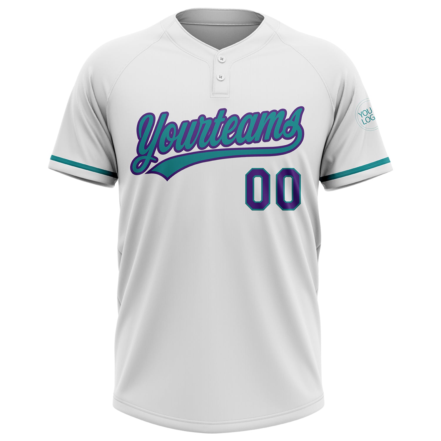 Personalized White Purple-Teal Two-Button Unisex Softball Jersey Team Custom Name and Number Custom Name and Number Softball Jersey Unisex Personalized White Purple-Teal Two-Button Design Personalized White Purple-Teal - Image 2