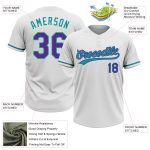 Custom Name and Number Softball Jersey Unisex Personalized White Purple-Teal Two-Button Design Personalized White Purple-Teal