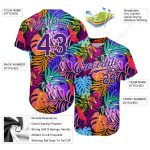 Customizable Hawaii Palm Trees Baseball Jersey with 3D Pattern Design - Personalized Name & Number in White and Purple Personalized