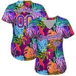 Customizable Hawaii Palm Trees Baseball Jersey with 3D Pattern Design - Personalized Name & Number in White and Purple Personalized