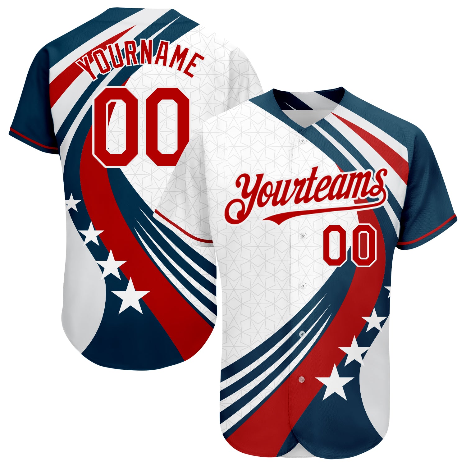 Custom American Flag Baseball Jersey - Personalized Red & White Team Name & Number Personalized White Red 3D American Flag