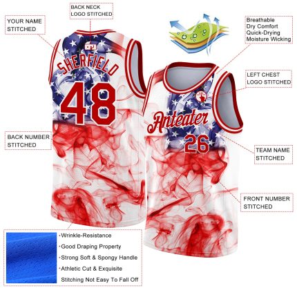 Custom American Flag Basketball Jersey - Personalized 3D Red White Design with Name & Number - Authentic Team Apparel Personalized