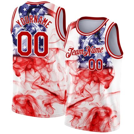 Custom American Flag Basketball Jersey - Personalized 3D Red White Design with Name & Number - Authentic Team Apparel Personalized