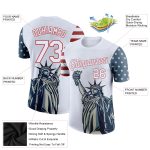 Custom Name Number Performance T-Shirt - 3D American Flag Statue of Liberty, Patriotic Design in White Red Color Personalized
