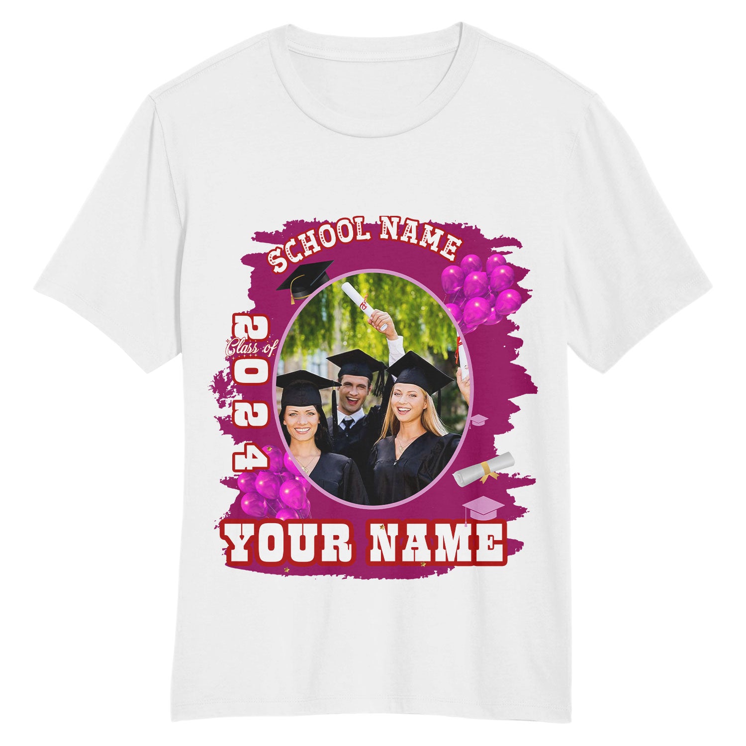 Custom Name and Number 3D Graduation Performance T-Shirt in White and Red - Personalized Team Apparel Personalized White