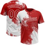 Custom 3D Pattern Brush Stroke Softball Jersey Unisex - Personalized Name & Number, White Red Two-Button Design Personalized