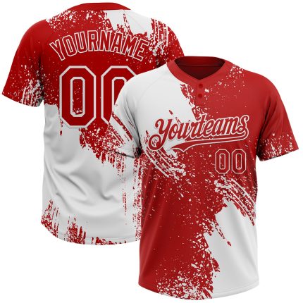 Custom 3D Pattern Brush Stroke Softball Jersey Unisex - Personalized Name & Number, White Red Two-Button Design Personalized