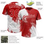 Custom 3D Pattern Brush Stroke Softball Jersey Unisex - Personalized Name & Number, White Red Two-Button Design Personalized
