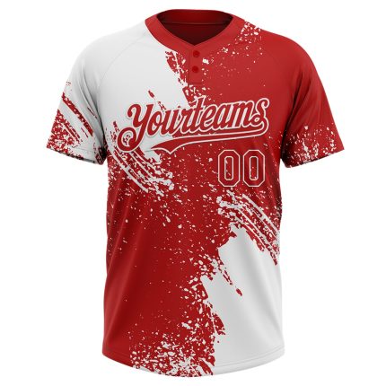 Custom 3D Pattern Brush Stroke Softball Jersey Unisex - Personalized Name & Number, White Red Two-Button Design Personalized
