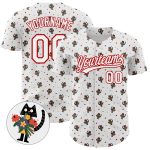 Customizable Animal Cat Baseball Jersey with 3D White and Red Pattern - Personalized Team Name and Number Personalized White