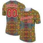 Custom Name and Number Boho Style Performance T-Shirt with Personalized 3D White Red Pattern Design Personalized White Red