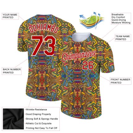 Custom Name and Number Boho Style Performance T-Shirt with Personalized 3D White Red Pattern Design Personalized White Red