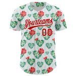 Custom Cactus Festival 3D Pattern Baseball Jersey with Personalized Name and Number, White Red Design Personalized White