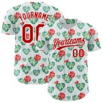 Custom Cactus Festival 3D Pattern Baseball Jersey with Personalized Name and Number, White Red Design Personalized White