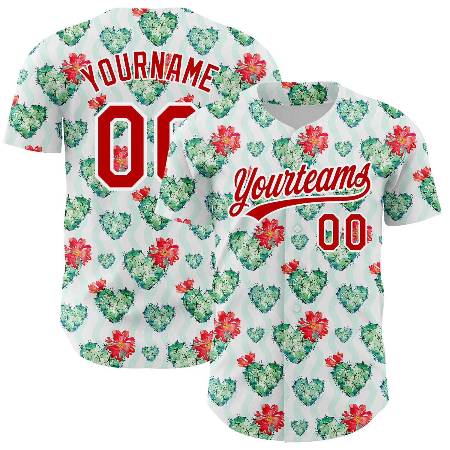 Custom Cactus Festival 3D Pattern Baseball Jersey with Personalized Name and Number, White Red Design Personalized White