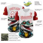 Custom Cartoon Crocodile Baseball Jersey with 3D White Red Pattern - Personalized Name and Number Personalized White Red