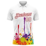 Custom Name and Number Colorful Bright Ink Splashes 3D Pattern Performance Golf Polo Shirt - Personalized White Red Design