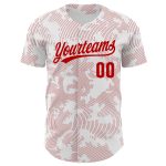 Custom Name Number Baseball Jersey - Personalized 3D Pattern Design with White Red Curve Lines Personalized White Red 3D