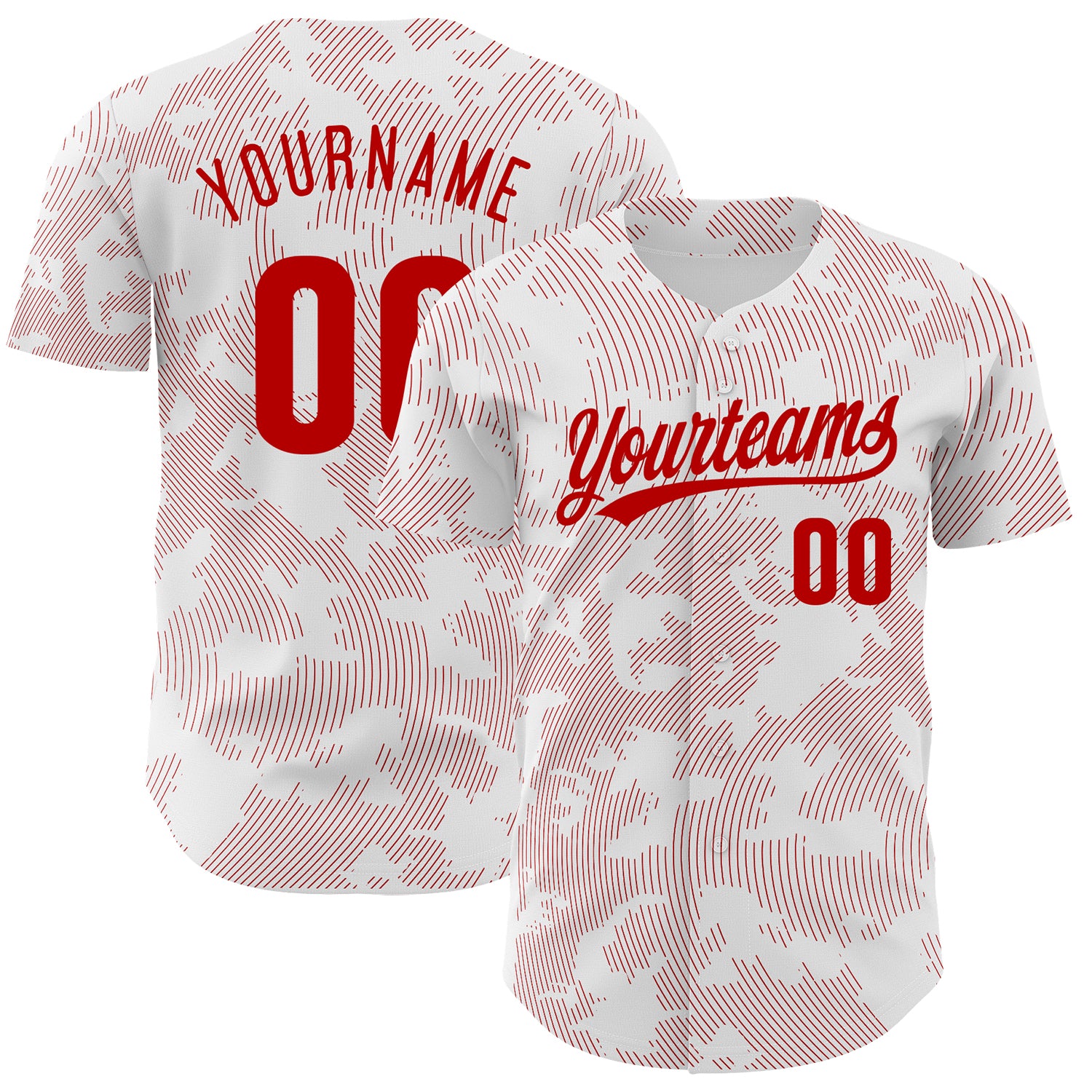 Custom Name Number Baseball Jersey - Personalized 3D Pattern Design with White Red Curve Lines Personalized White Red 3D