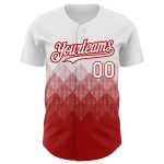 Custom Name & Number Red White 3D Gradient Baseball Jersey - Personalized Team Design with Square Shapes Personalized White