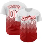 Custom Name & Number Red White 3D Gradient Baseball Jersey - Personalized Team Design with Square Shapes Personalized White