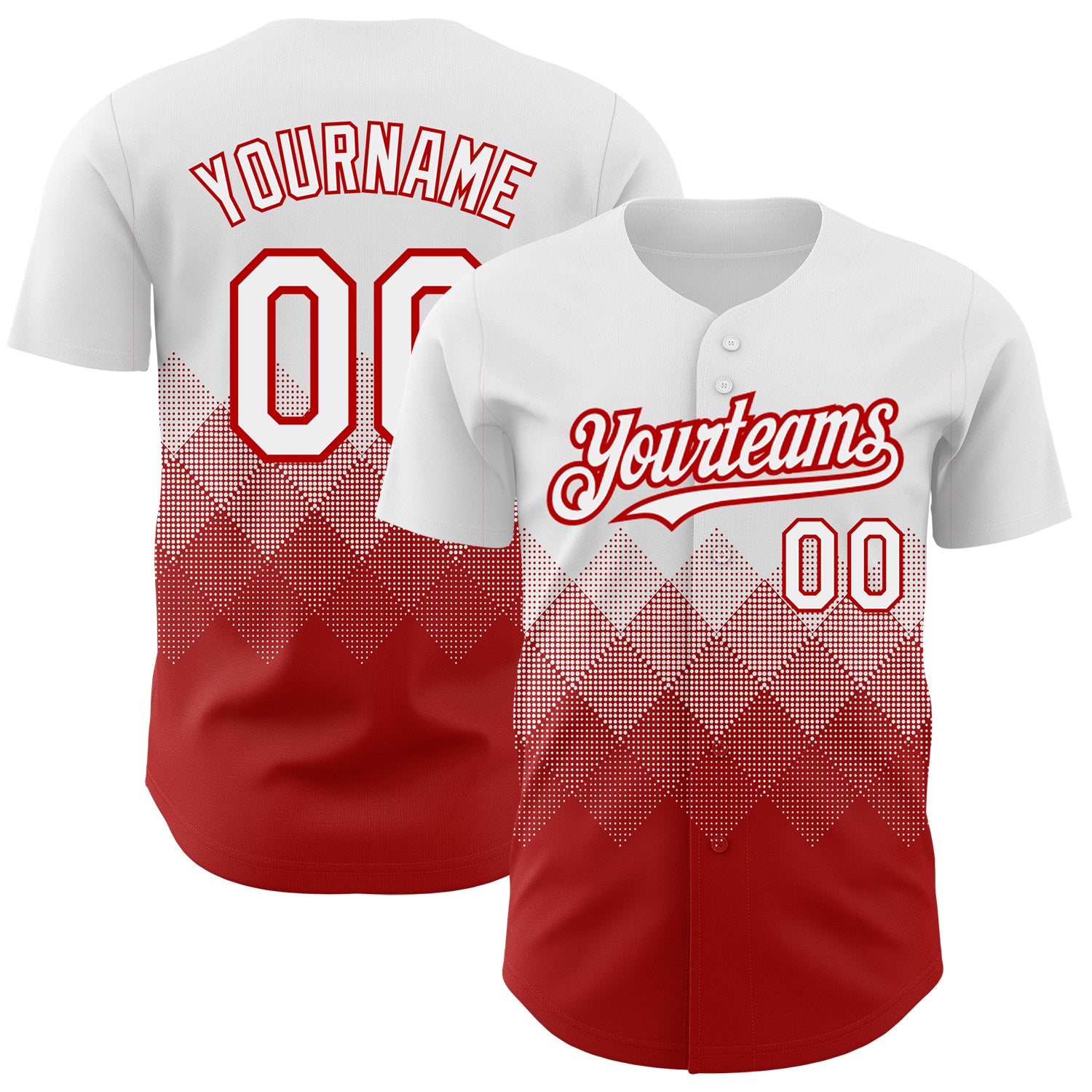 Custom Name & Number Red White 3D Gradient Baseball Jersey - Personalized Team Design with Square Shapes Personalized White