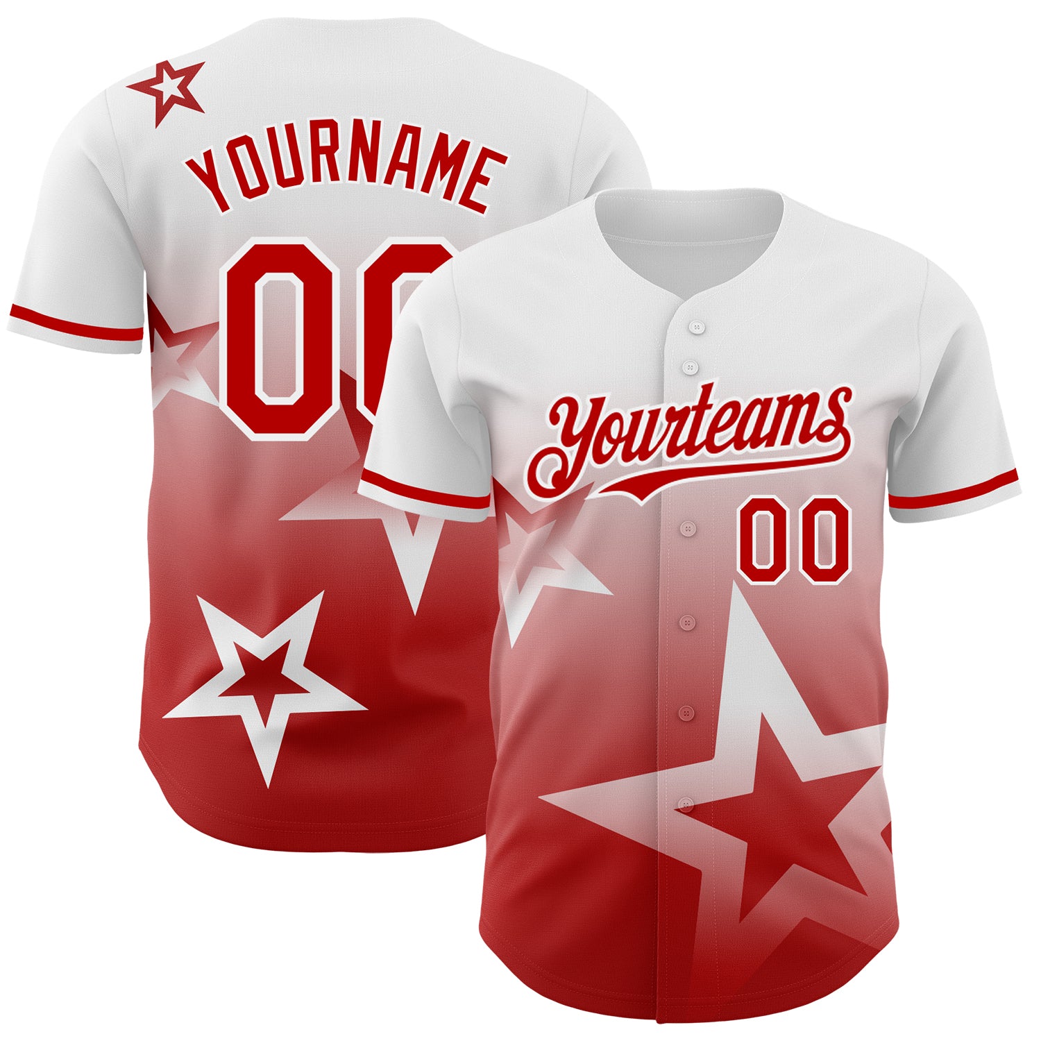 Custom Twinkle Star Baseball Jersey with Gradient 3D Pattern - Personalized Team Name & Number in White Red Design Personalized