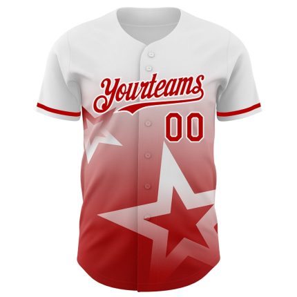 Custom Twinkle Star Baseball Jersey with Gradient 3D Pattern - Personalized Team Name & Number in White Red Design Personalized