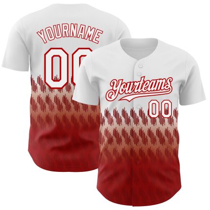 Customizable 3D Pattern Baseball Jersey with Personalized Name and Number - White Red Design Personalized White Red 3D Pattern