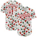 Personalized Tropical Anthurium Flower Baseball Jersey - White Red 3D Pattern Design Personalized White Red 3D Pattern Design