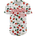 Personalized Tropical Anthurium Flower Baseball Jersey - White Red 3D Pattern Design Personalized White Red 3D Pattern Design