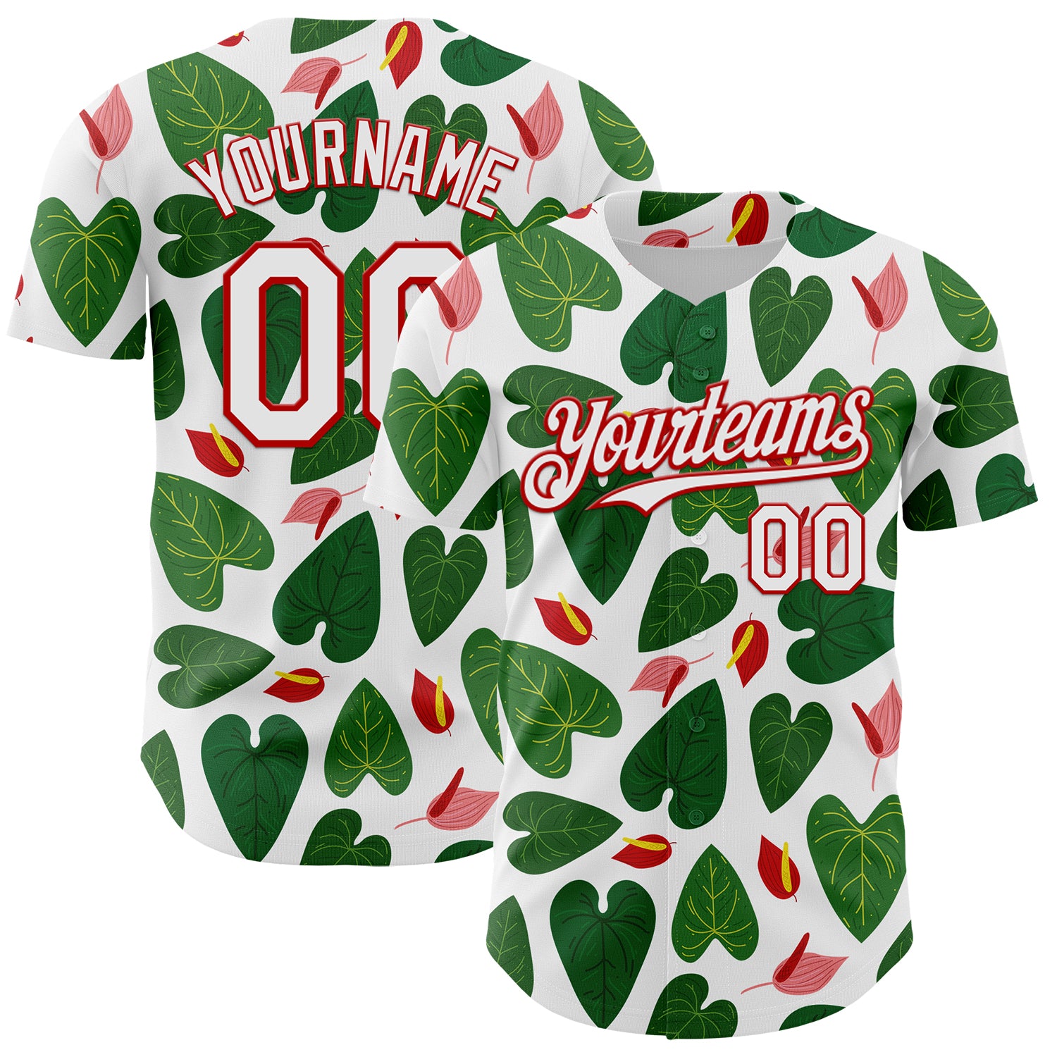 Custom Tropical Anthurium Flower 3D Pattern Baseball Jersey with Personalized Name and Number - Authentic Team Design Personalized