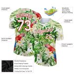 Custom Name and Number Tropical Hawaii Plant with Bird 3D Pattern Performance T-Shirt - Personalized Red and White Design