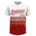Custom Name & Number Unisex Softball Jersey with 3D Pattern Lines in White & Red - Personalized Two-Button Design Personalized