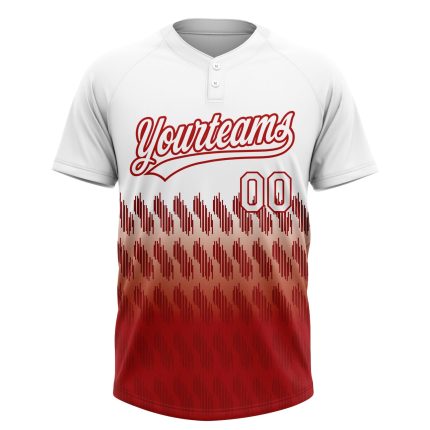Custom Name & Number Unisex Softball Jersey with 3D Pattern Lines in White & Red - Personalized Two-Button Design Personalized