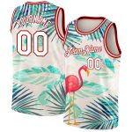 Personalized Tropical Hawaii Flamingo Basketball Jersey Custom Name Number 3D White Red Leaves Design Personalized White