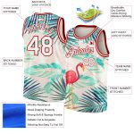 Personalized Tropical Hawaii Flamingo Basketball Jersey Custom Name Number 3D White Red Leaves Design Personalized White